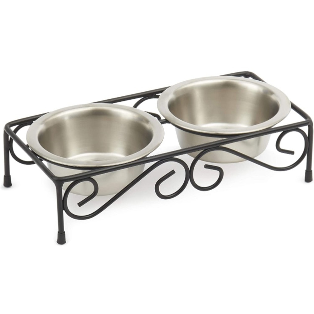 Metal Scroll Pet Dining Set in Stainless Steel